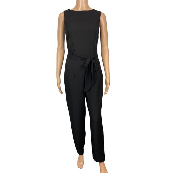 GUESS SLEEVELESS BELTED BLACK JUMPSUIT - Picture 2 of 3